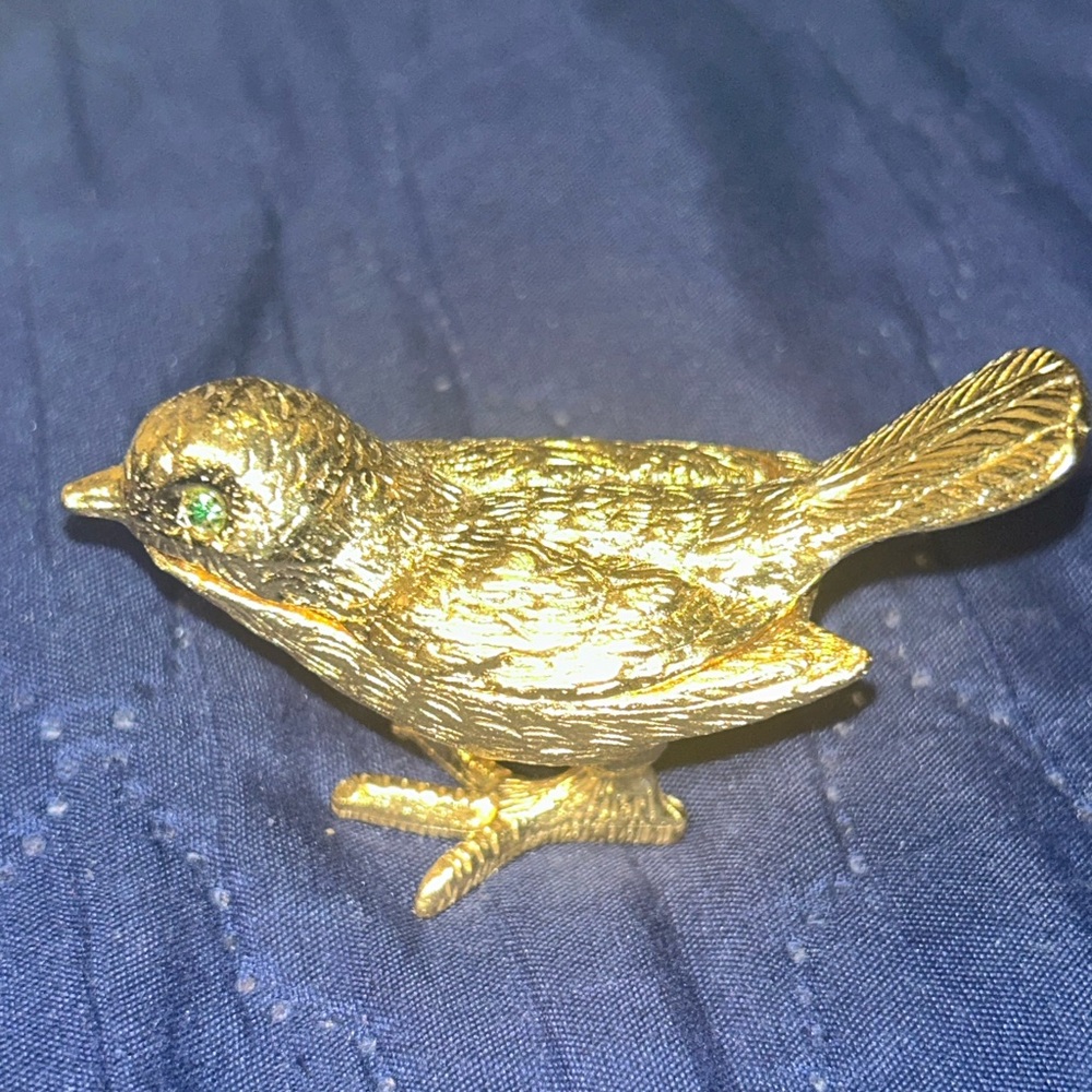 Florenza Signed Gold Tone Bird Pill Holder